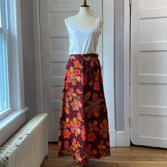 Vintage Malbe Floral Neon Mod Maxi Skirt, Size 15/16 - Picture 3 of 17